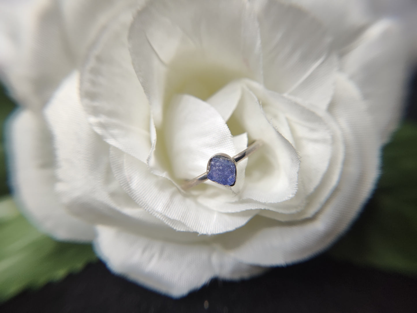 Blue Tanzanite in Raw Cut Sterling Silver Setting Ring