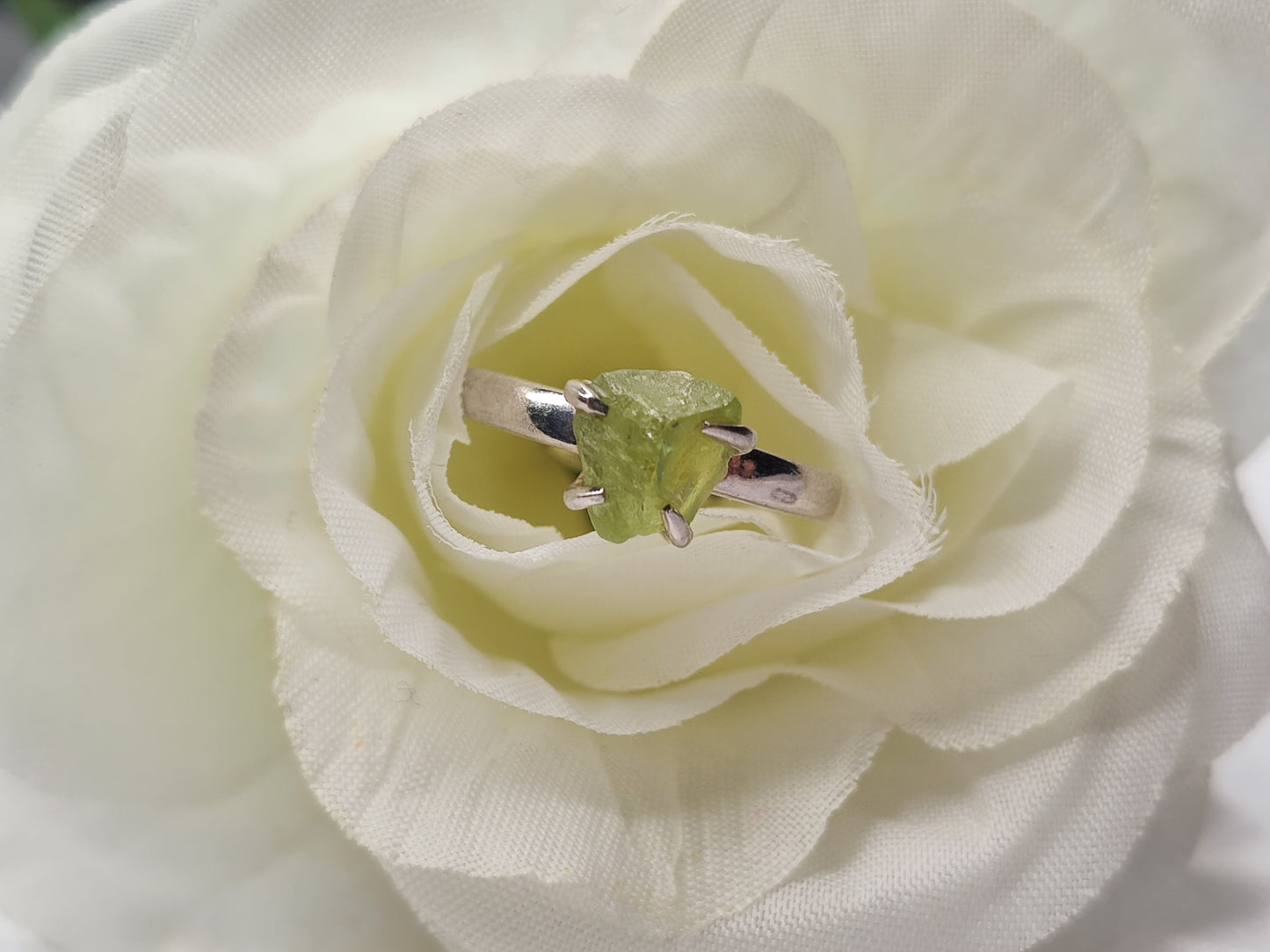 Peridot Raw Cut in Sterling Silver Setting Ring
