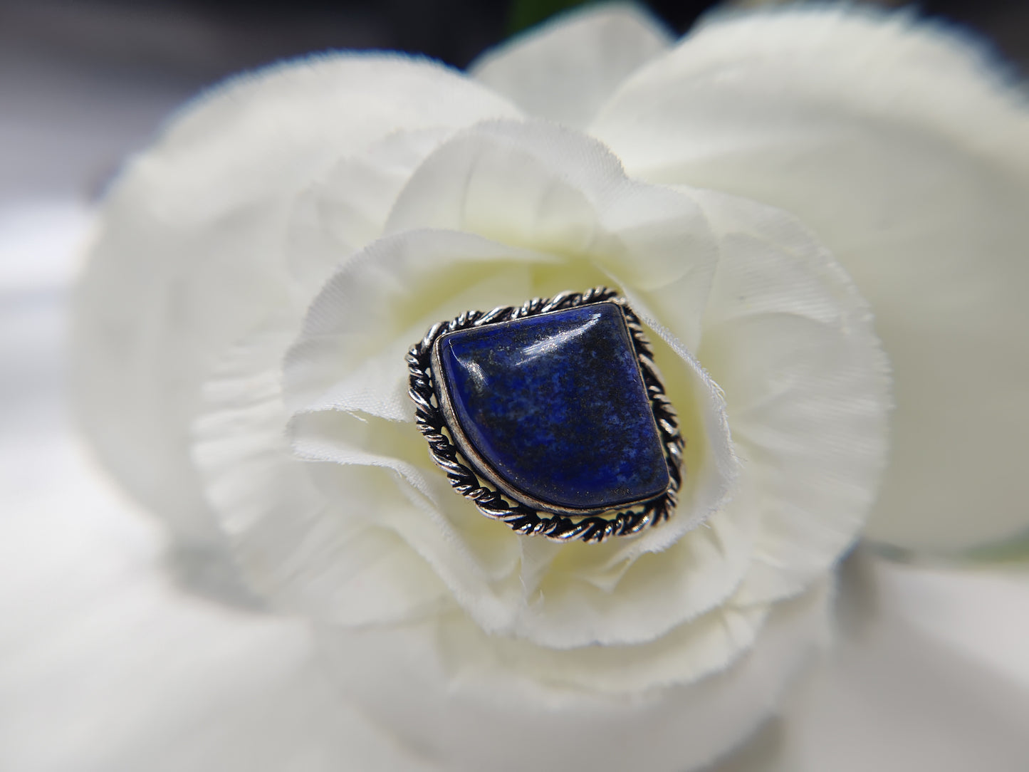 Lapis Lazuli Triangle Cut in Sterling Silver Setting Ring