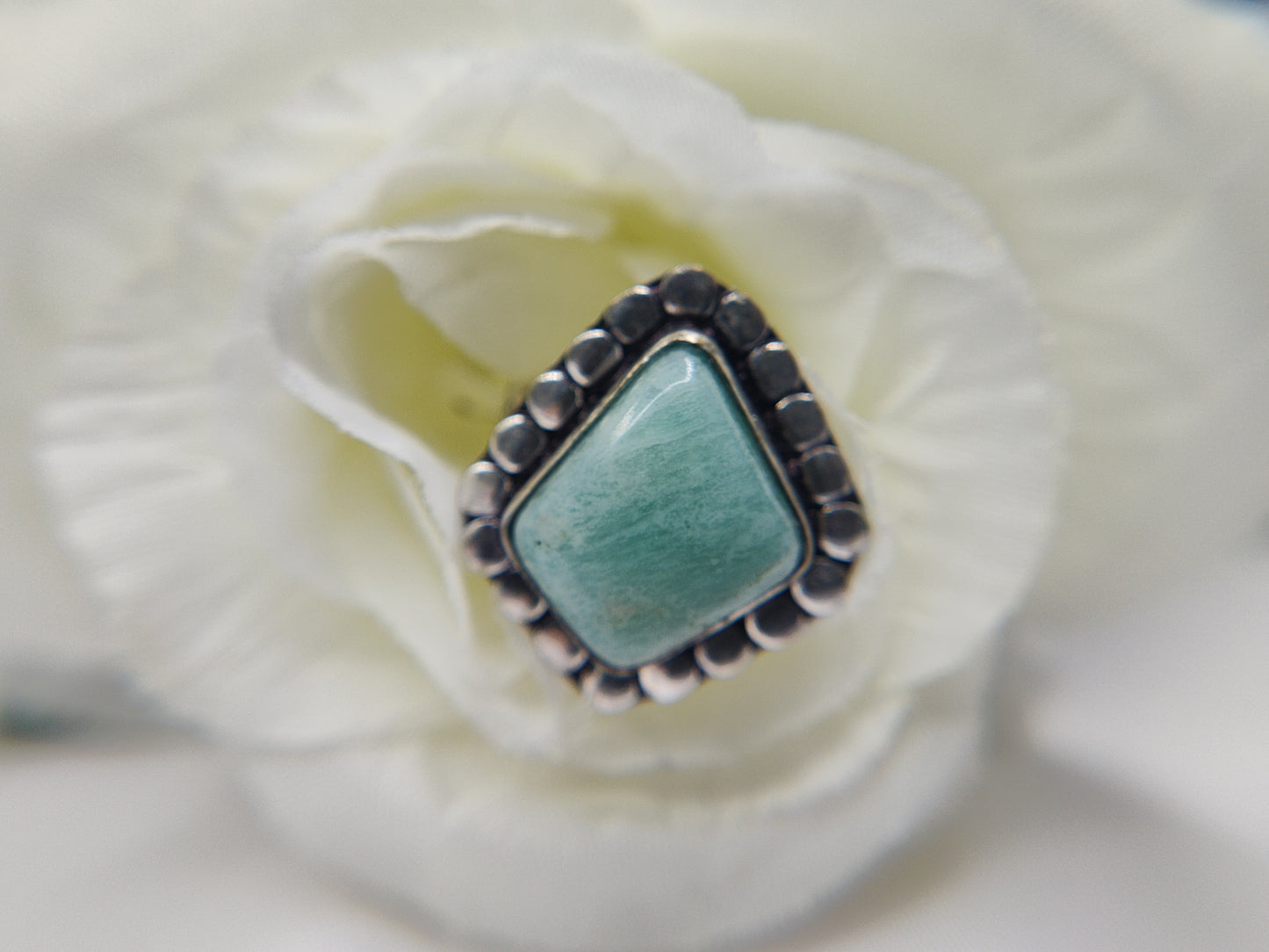 Amazonite Diamond Cut in Sterling Silver Setting Ring