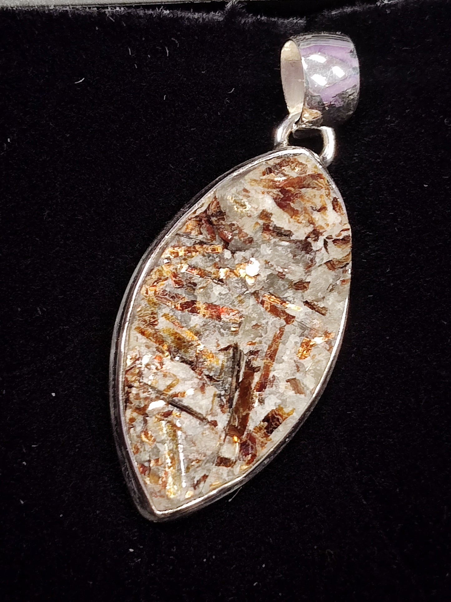 Astrophyllite Oblong Cut in Sterling Silver Pendant