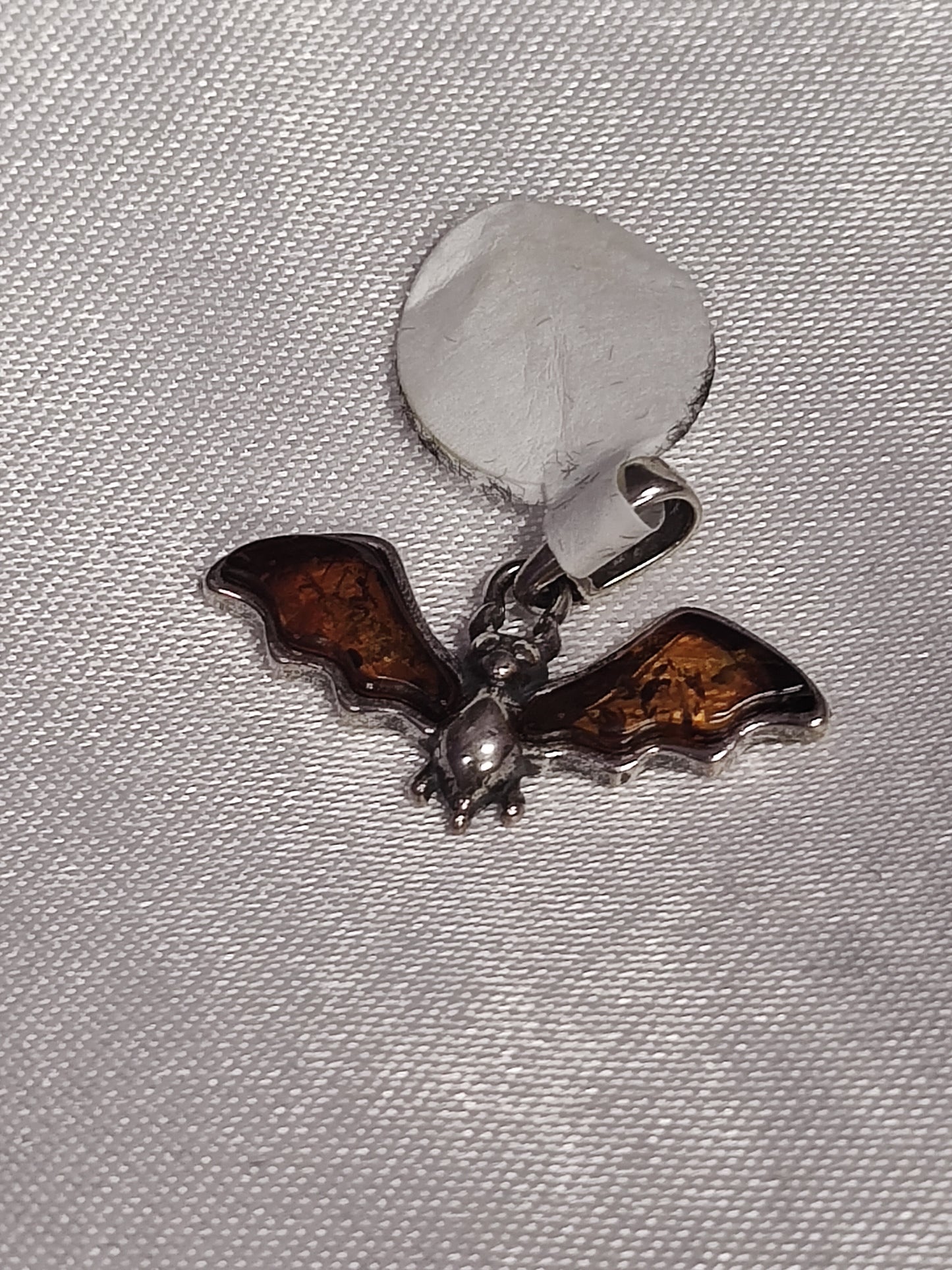Baltic Amber Wing Cut in Sterling Silver Bat
