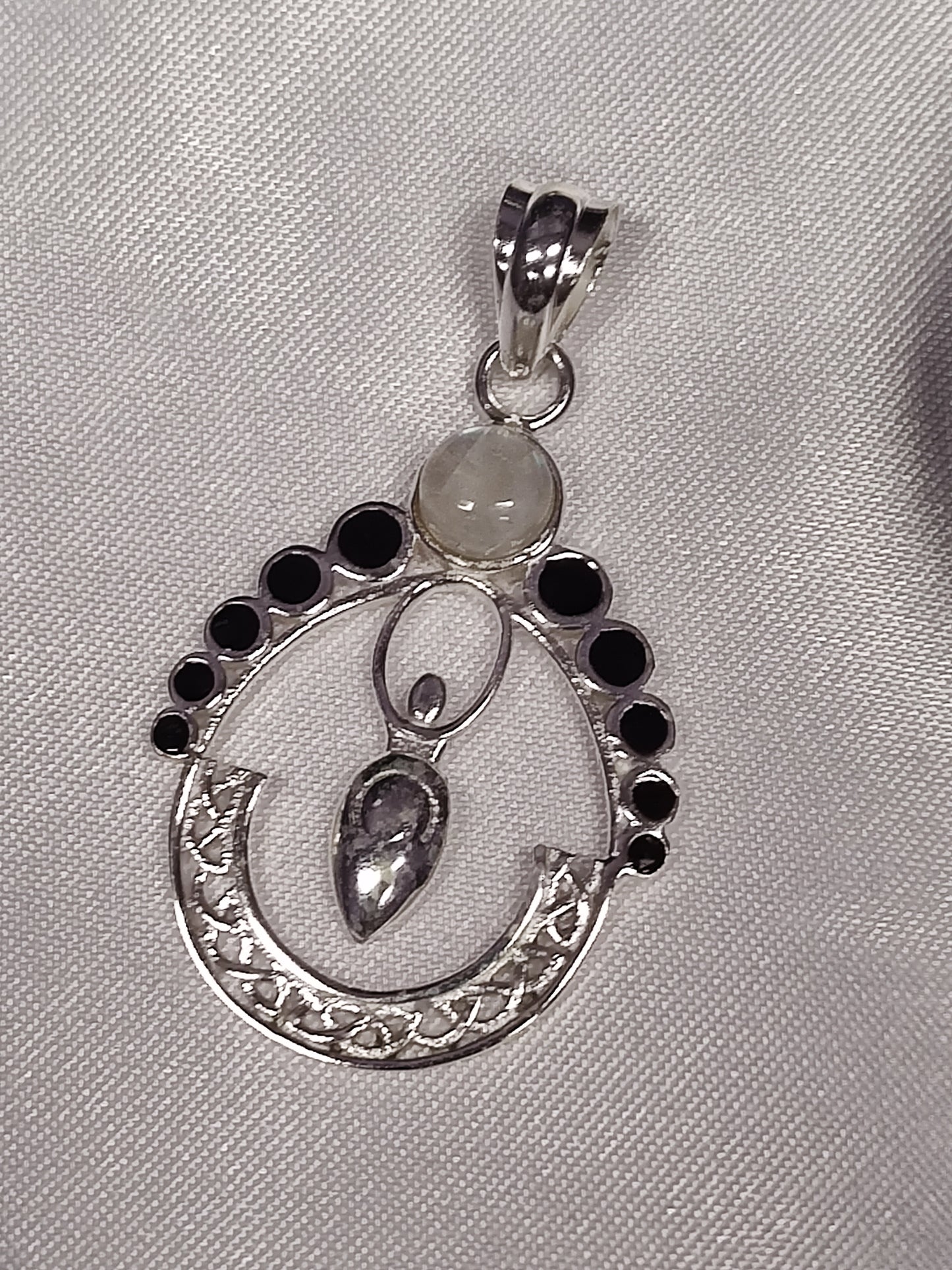 Rainbow Moonstone in Moon Goddess Sterling Silver Necklace Pendant