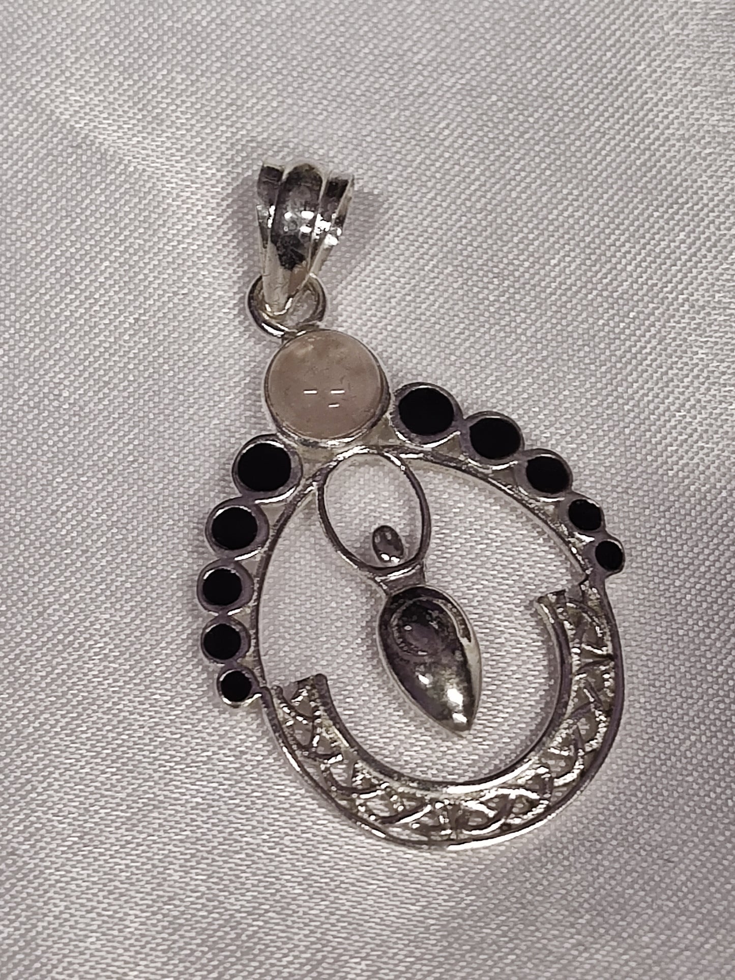 Rose Quartz in Sterling Silveer Moon Goddess Pendant