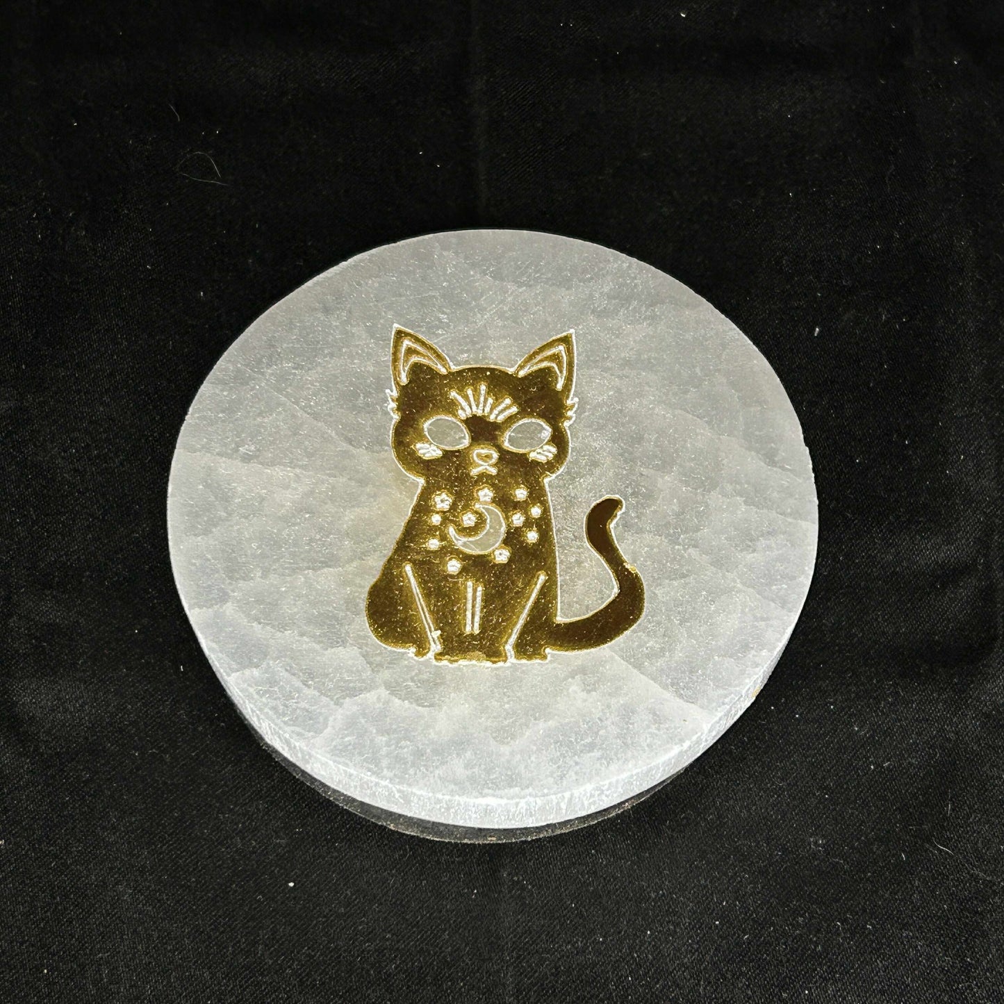 4in Selenite Plates with Golden Cat Embelishment