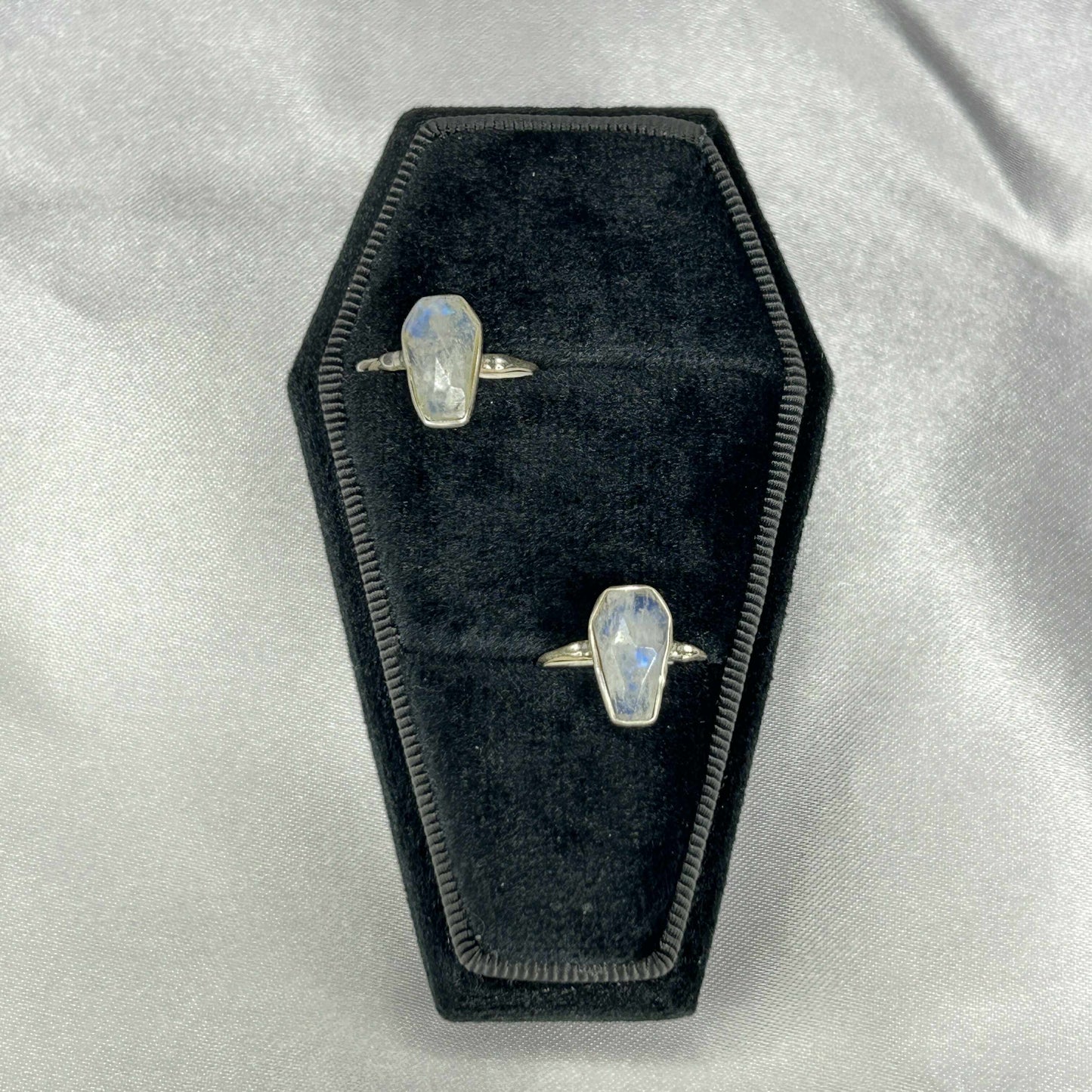 Rainbow Moonstone Sterling Silver Coffin Cut Ring