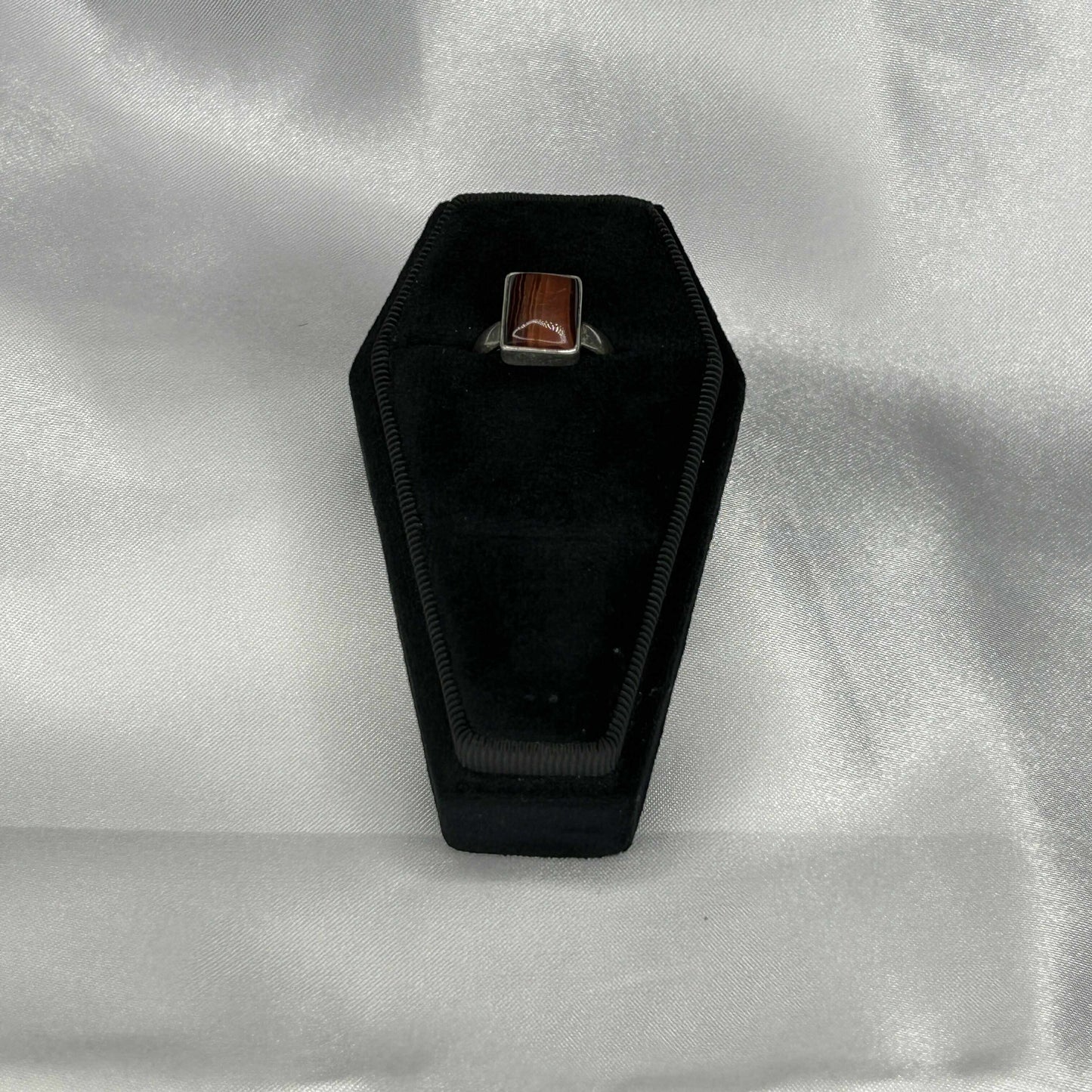 Red Tigers Eye in Square Cut Sterling Silver Setting Ring