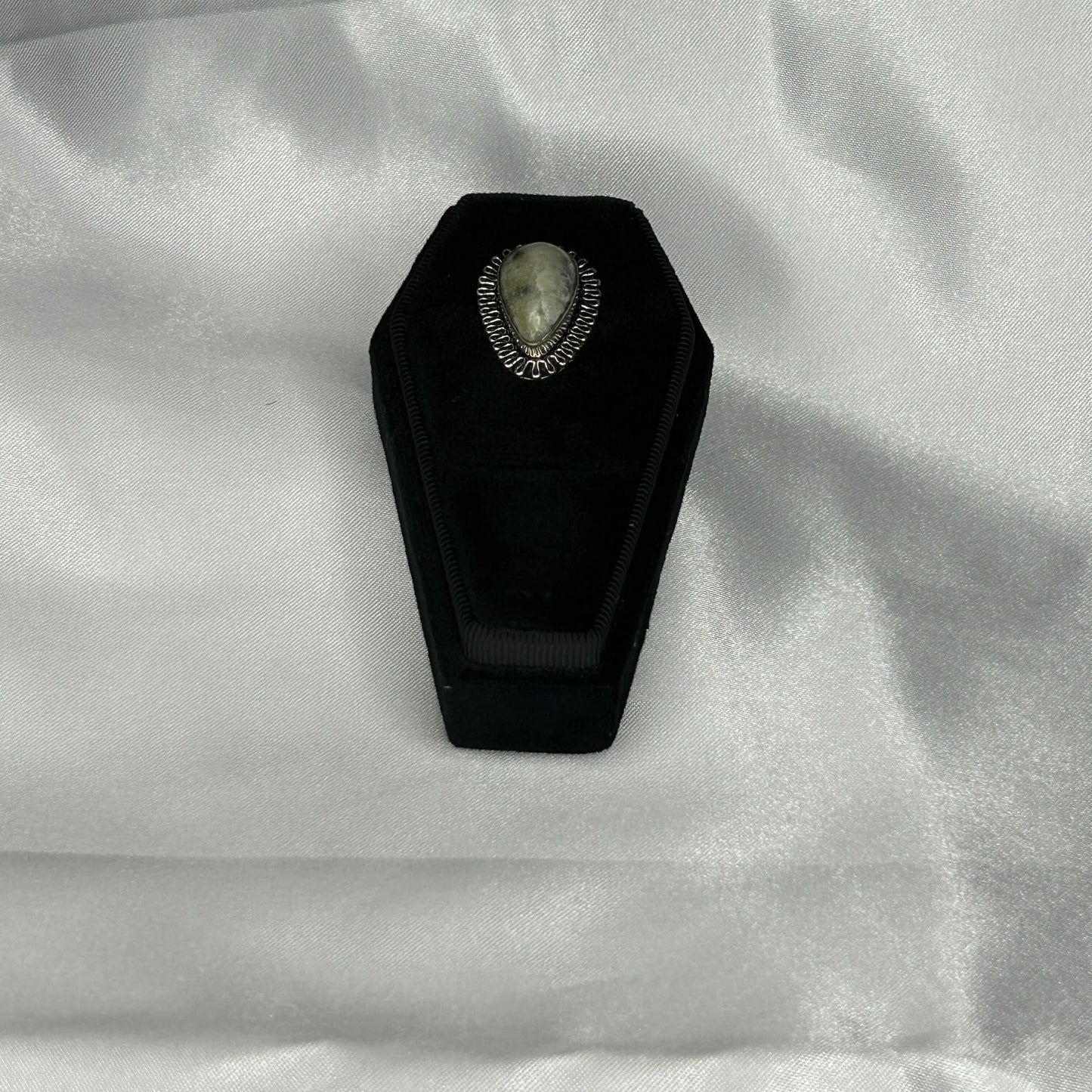 Prehnite Raindrop Cut in Sterling Silver Ring