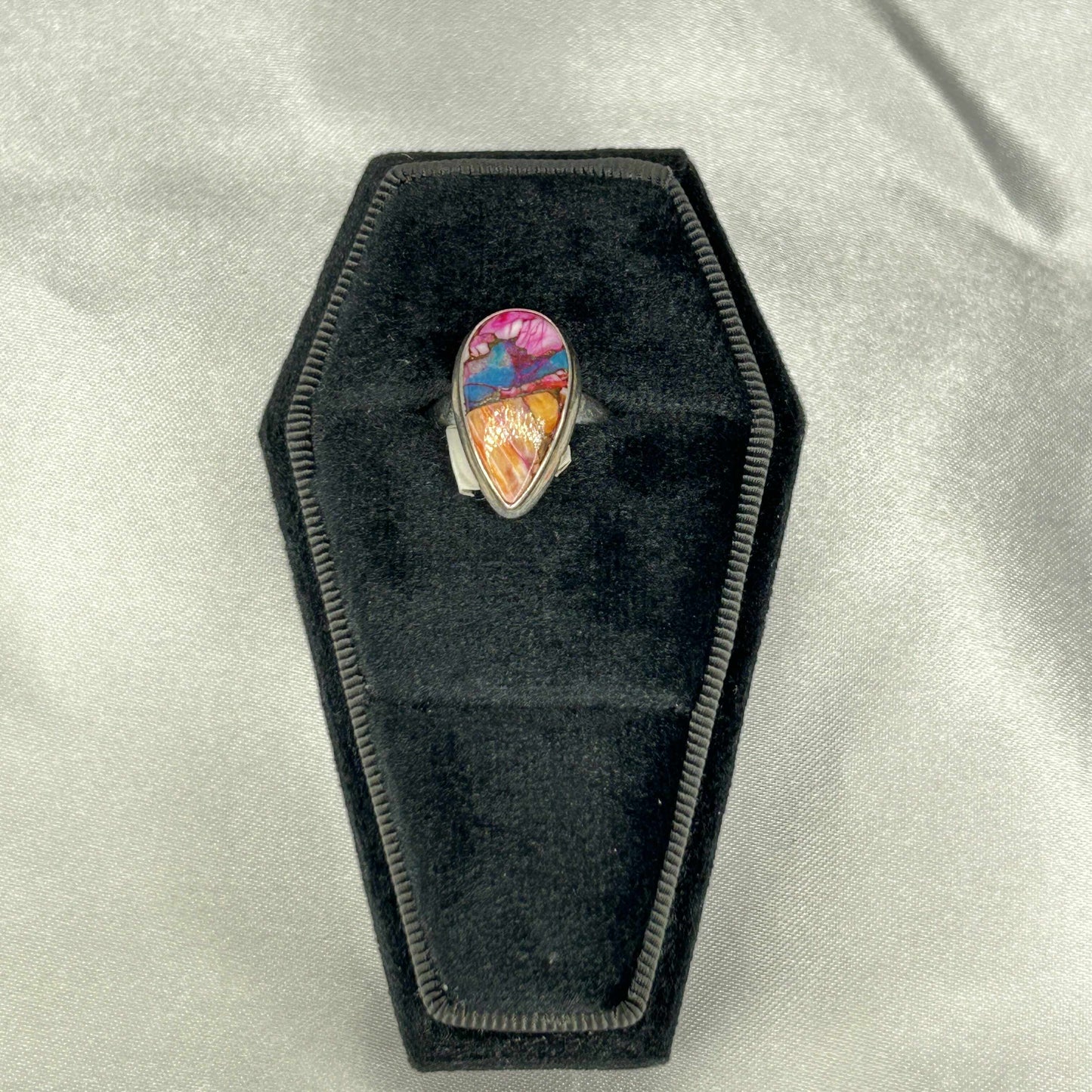 Pink Oyster Turquois Sterling Silver Rain Drop Cut Ring