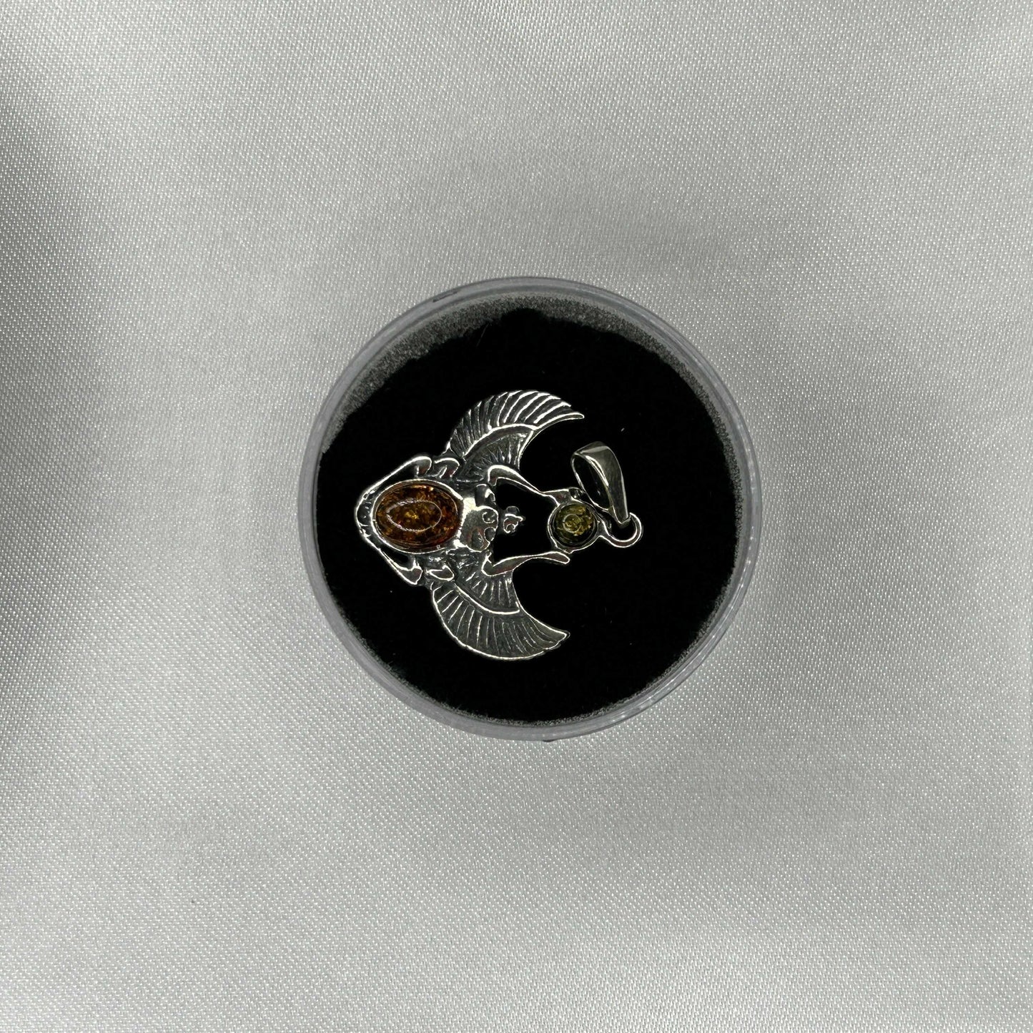 Amber Scarab Beetle Sterling Silver Necklace Charm