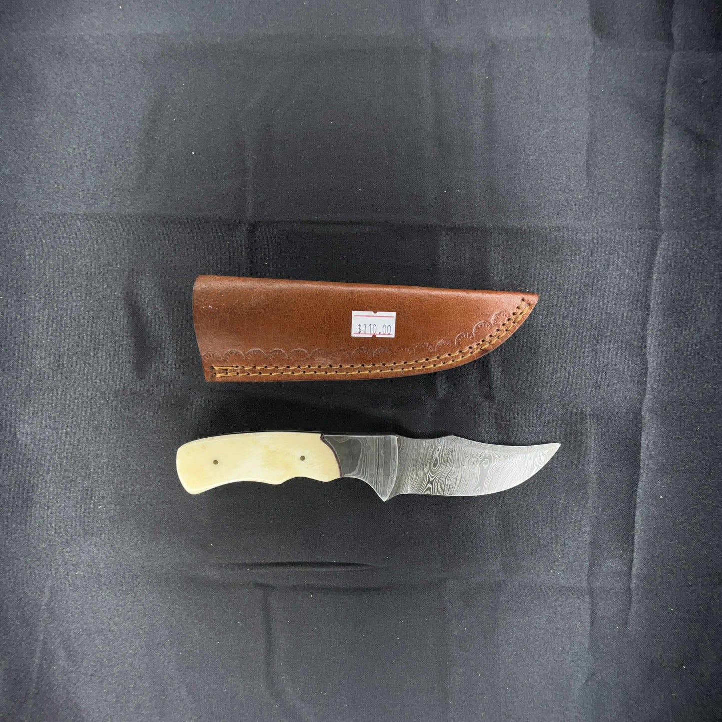 8in Damascus Steel Full Tang Skinner Blade with Elk Antler Handle