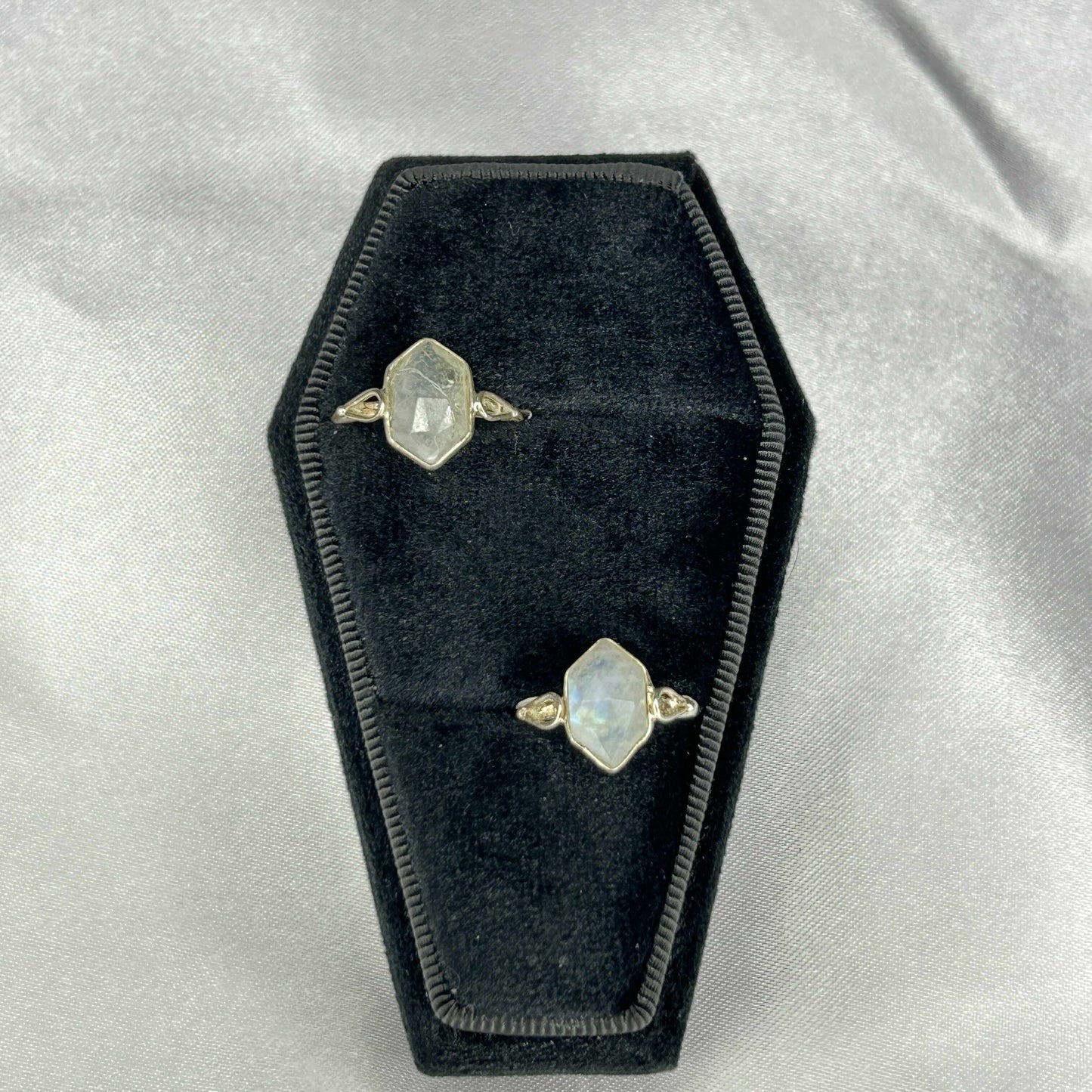 Rainbow Moonstone Sterling Silver Diamond Cut Ring