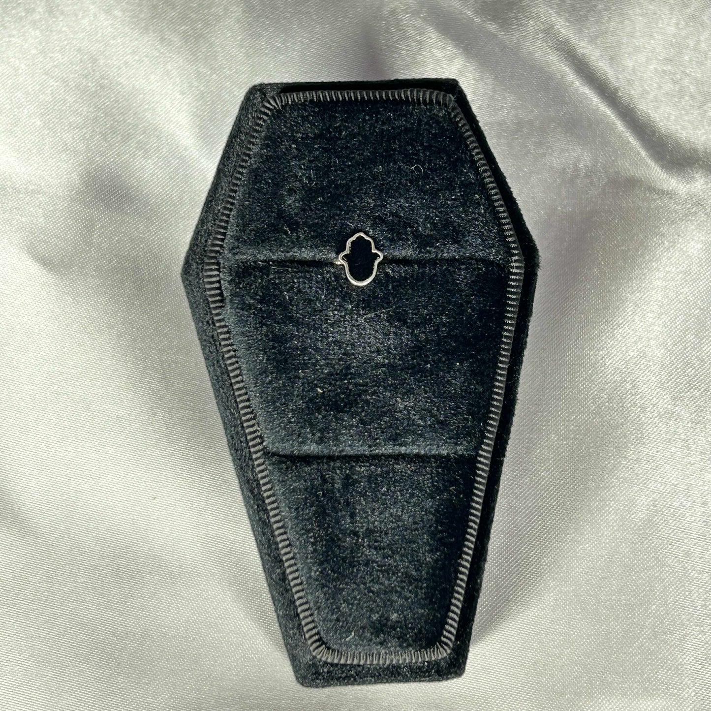 Black Tourmaline Sterling Silver Hamsa Hand Ring