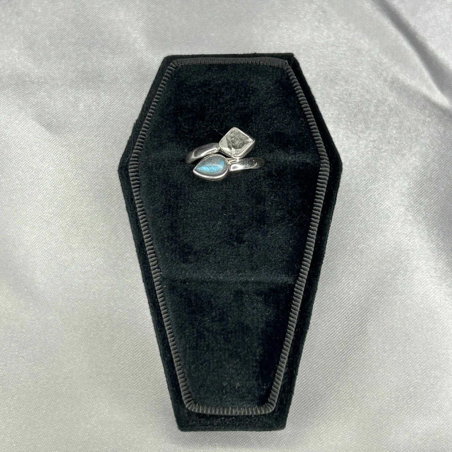 Labradorite and Herkimer Sterling Silver Twist Ring