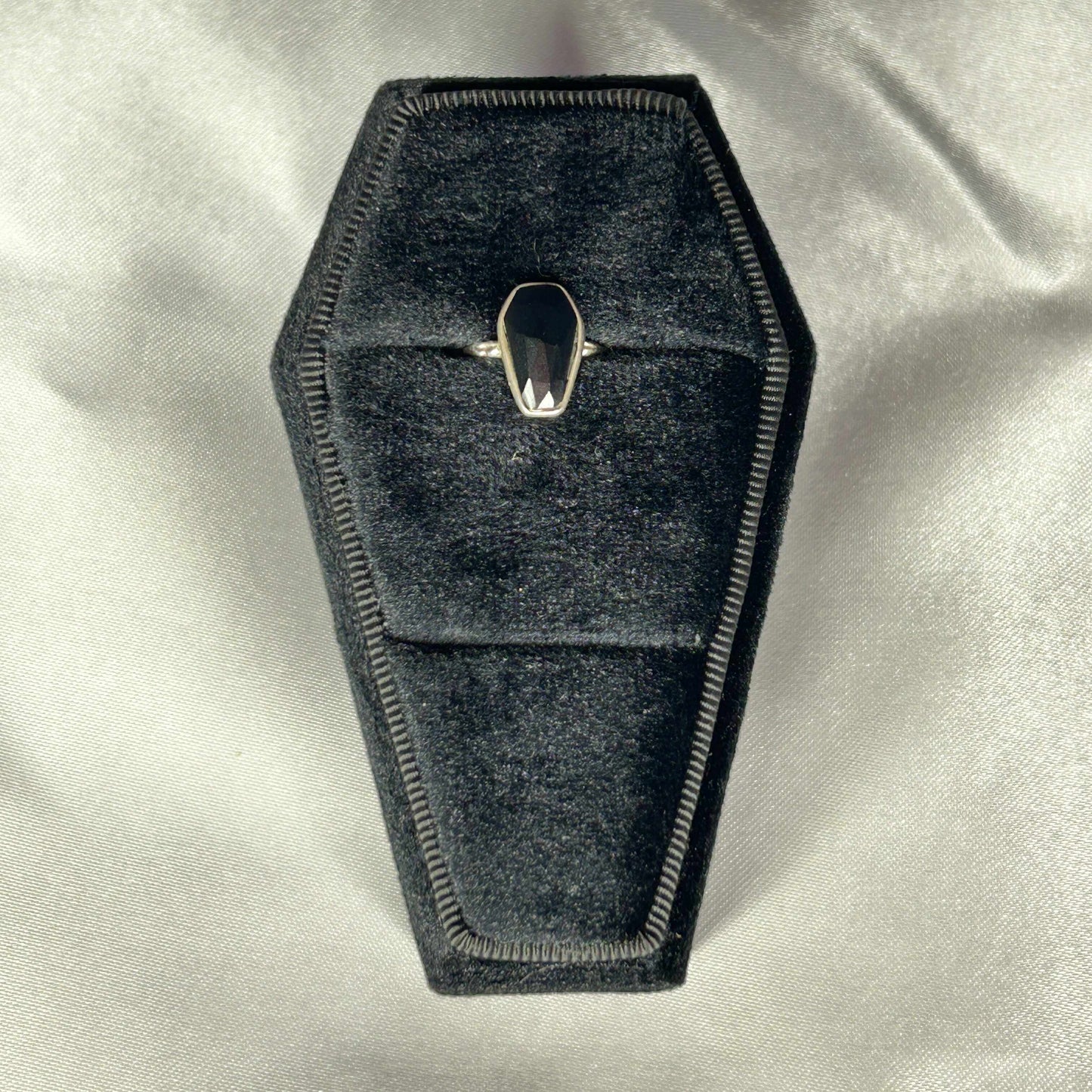 Onyx Sterling Silver Coffin Cut Ring