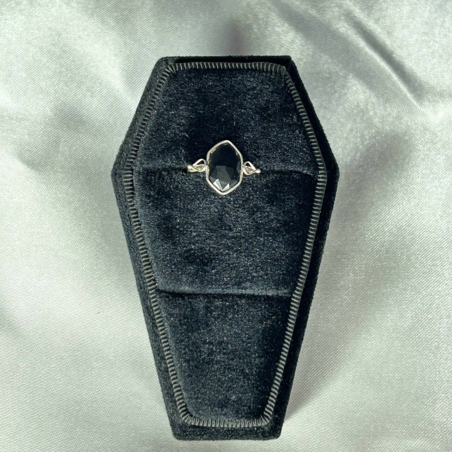 Onyx Sterling Silver Diamond Cut Ring