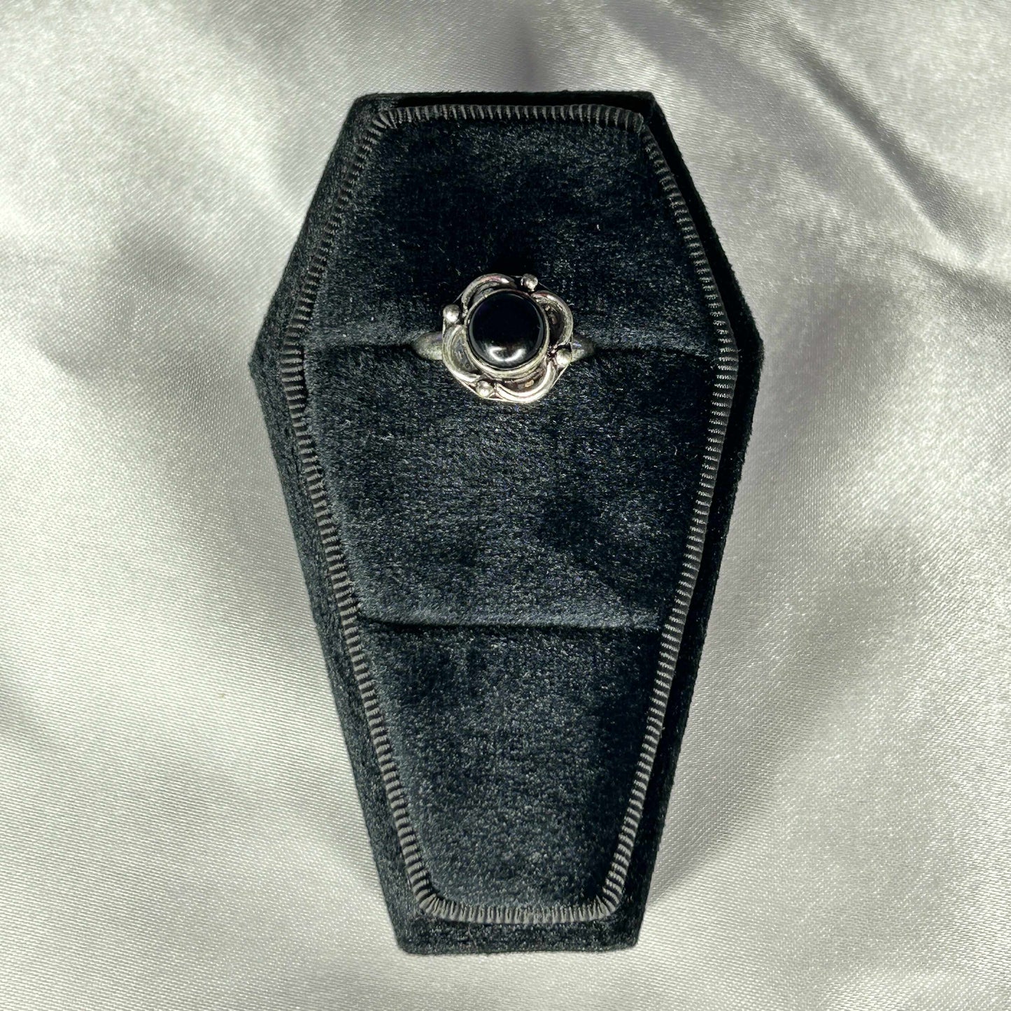 Onyx Sterling Silver Flower Ring