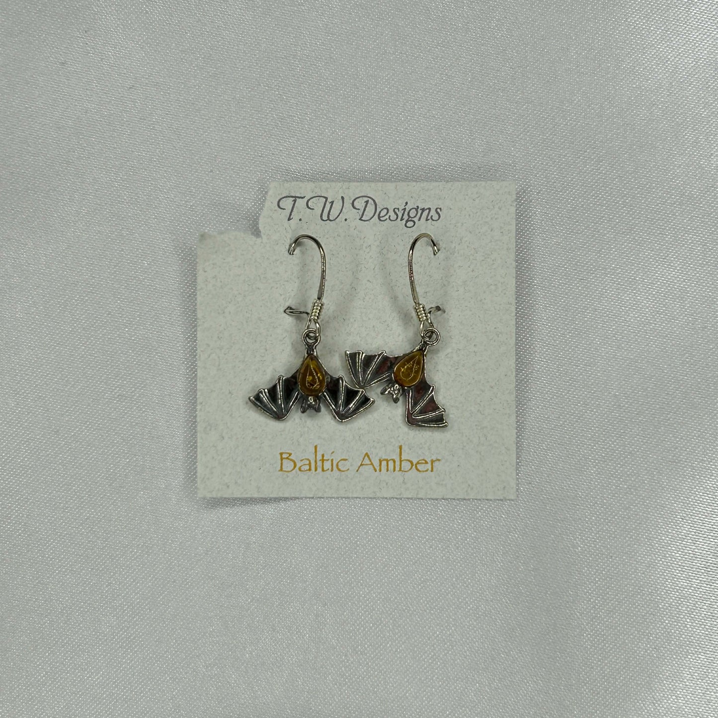 Baltic Amber Bat Earrings in Sterling Silver