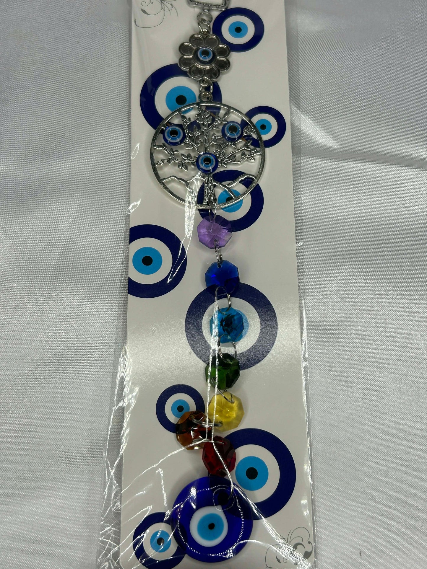 Evil Eye with Tree Of Life Chakra Glass Charm Wind Chime