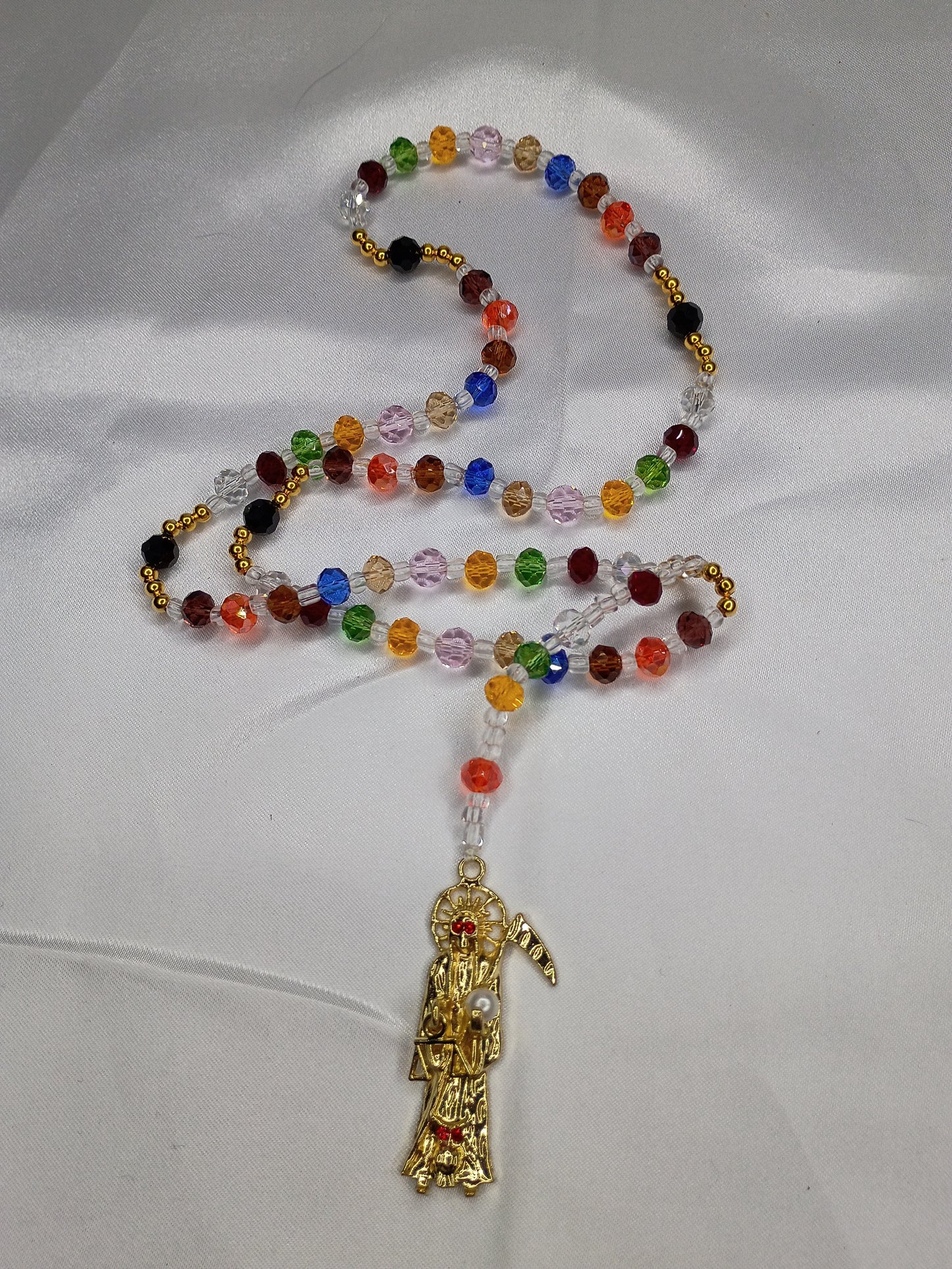 Rainbow Santa Muerte Rosary