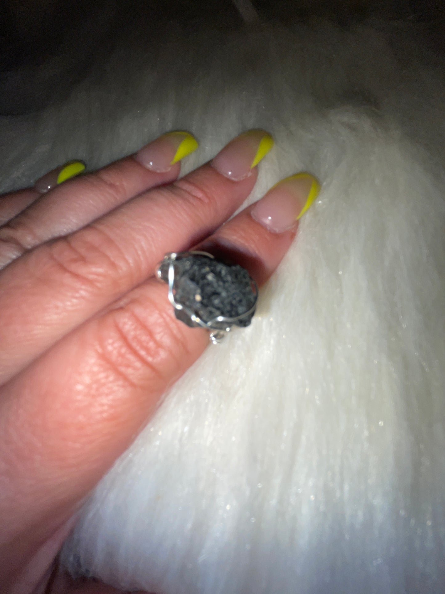 Raw stone (BLACK TOURMALINE) adjustable ring