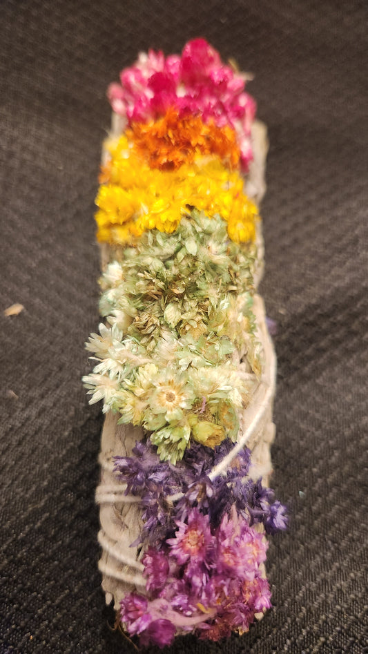 White Sage with chakra flowers