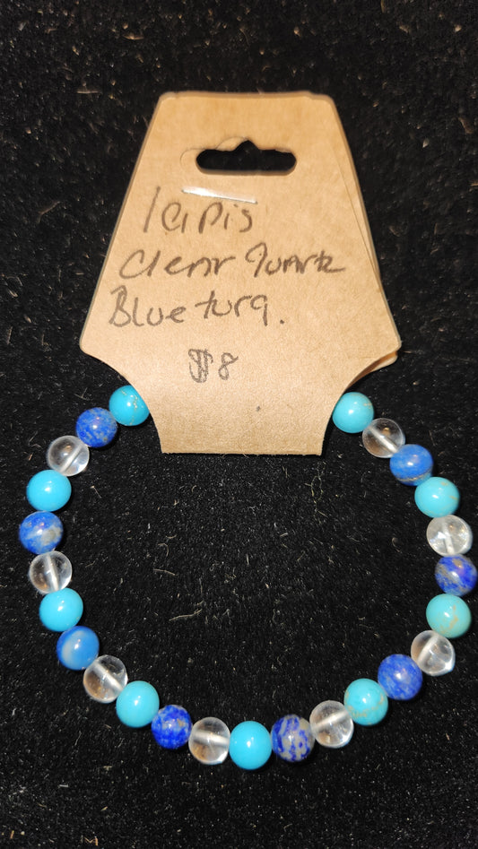 Lapis,Clear Quartz & Blue Turquoise (dyed) bracelet (6MM)