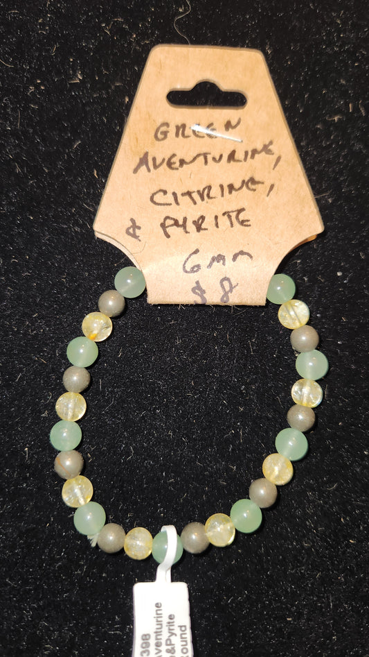 Green Aventurine, Citrine, Pyrite Bracelet (6MM)