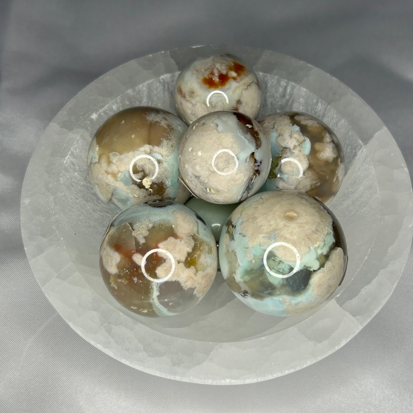 Green Flower Agate Spheres (prices vary)