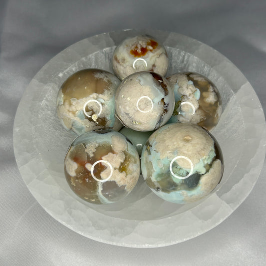 Green Flower Agate Spheres (prices vary)