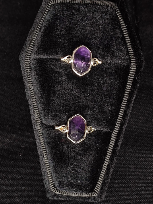 Amethyst Sterling Silver Diamond Ring