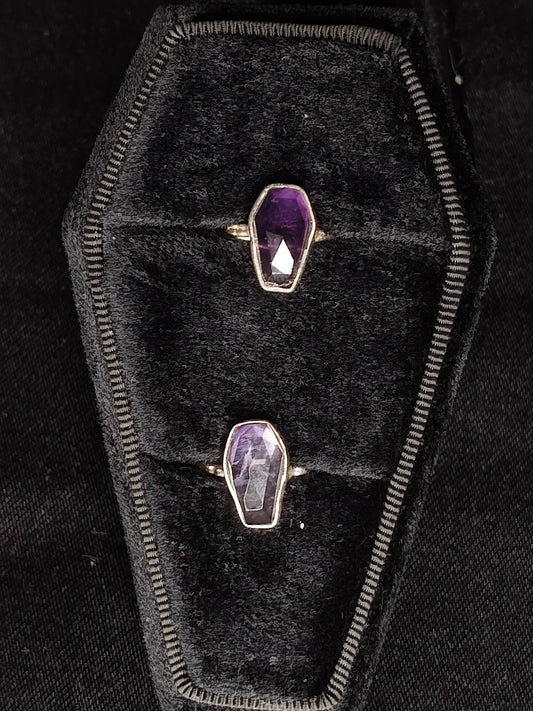 Amethyst Sterling Silver Coffin Ring