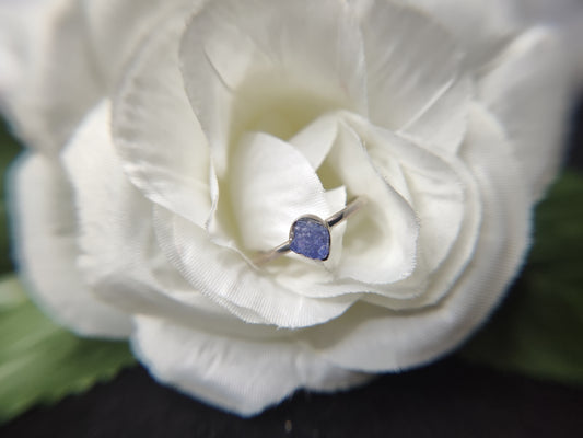 Blue Tanzanite in Raw Cut Sterling Silver Setting Ring