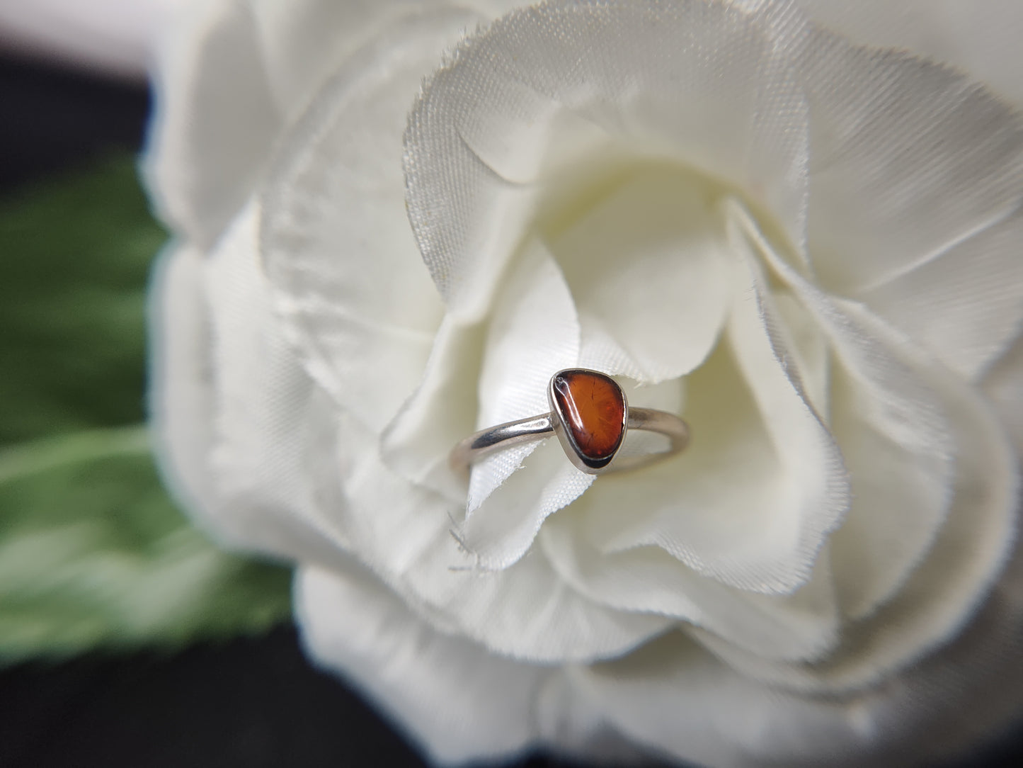 Amber Set in Sterling Silver Polish Raw Cut Ring
