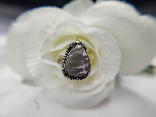 Coral Jasper Rain Drop in Sterling Silver Setting Ring