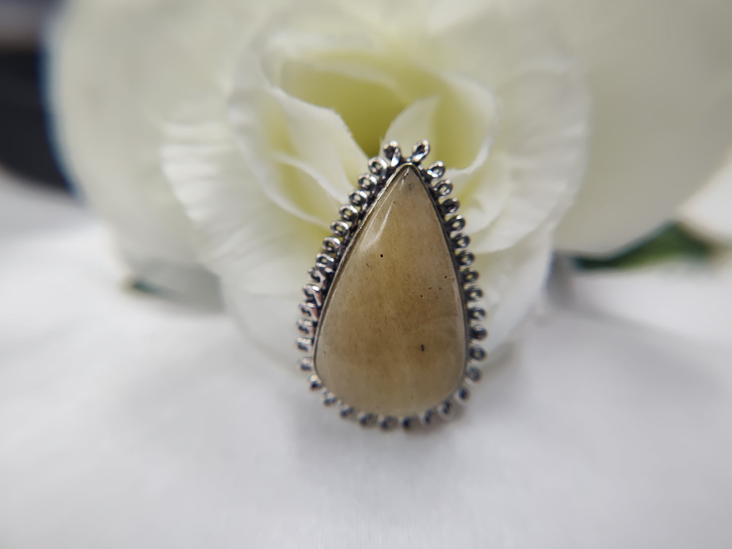 Yellow Calcite Raindrop in Sterling Silver Setting Ring