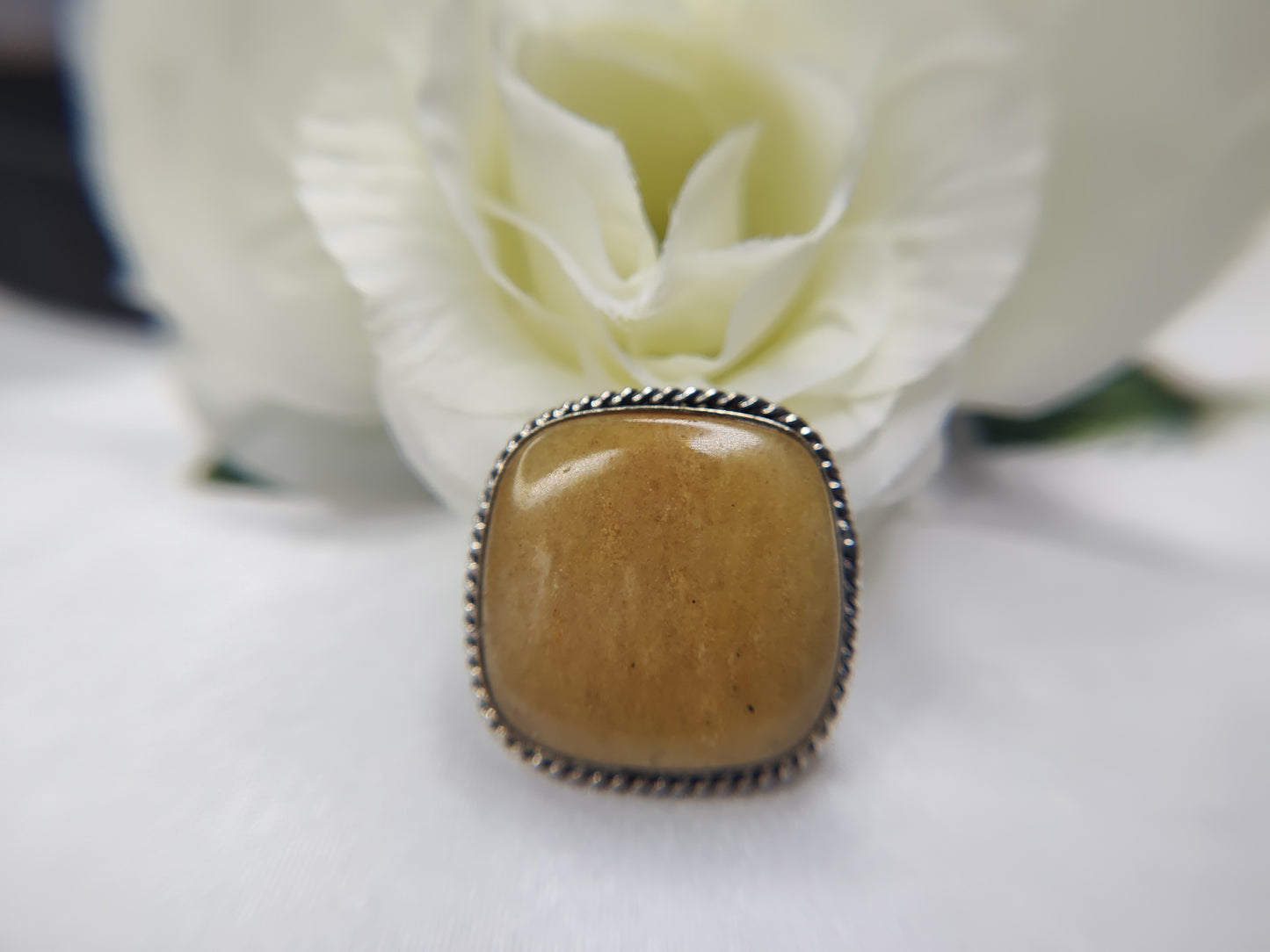 Yellow Calcite Square Cut in Sterling Silver Setting Ring