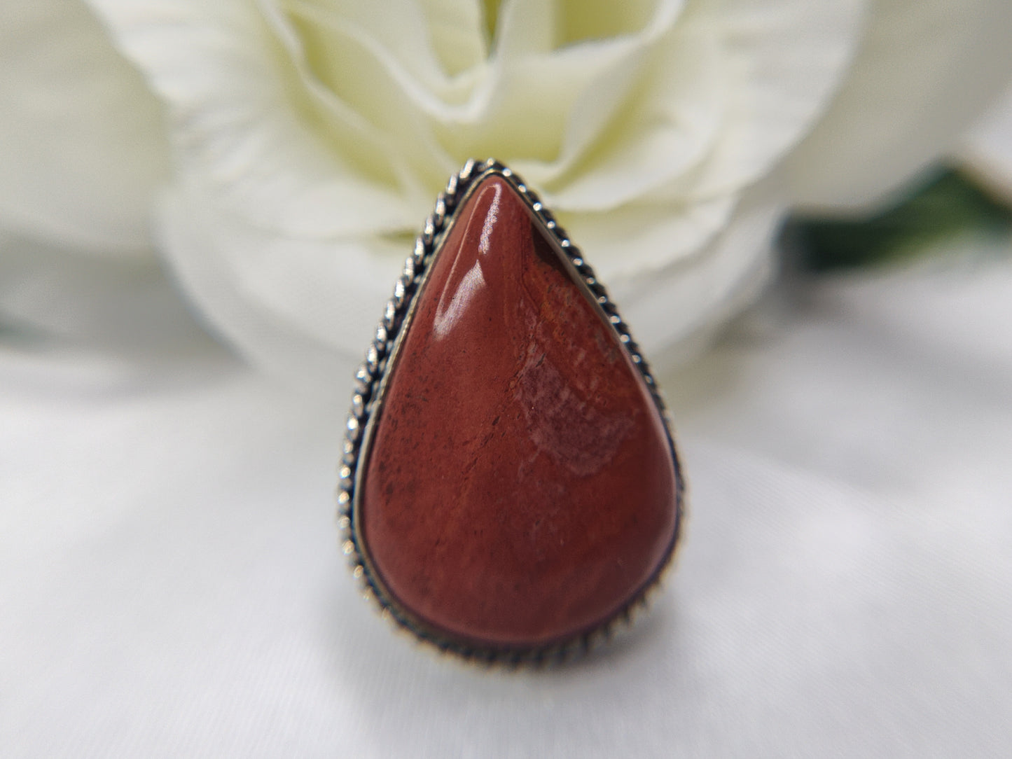 Red Jasper Raindrop Cut in Sterling Silver Setting Ring
