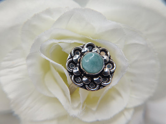 Aquamarine Circular Cut in Sterling Silver Setting Ring