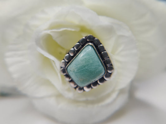 Amazonite Diamond Cut in Sterling Silver Setting Ring