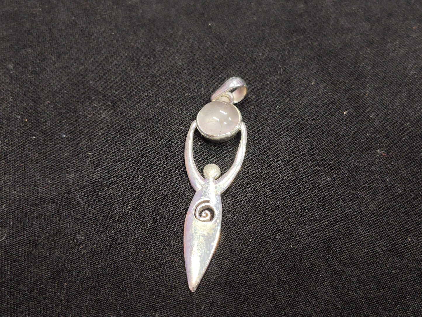 Rose Quartz Moon Goddess in Sterling Silver Pendant
