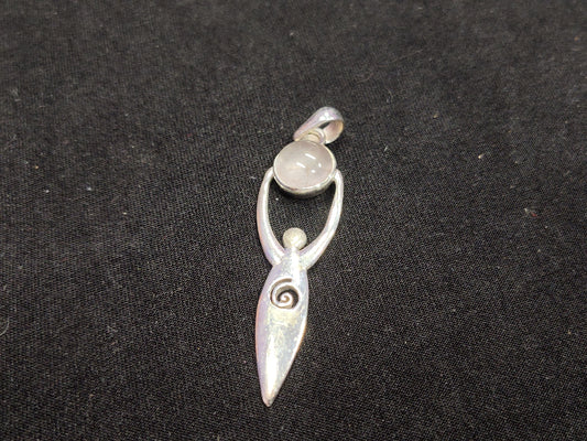 Rose Quartz Moon Goddess in Sterling Silver Pendant