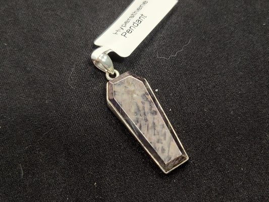 Hypersthene Coffin Cut Sterling Silver Pendant