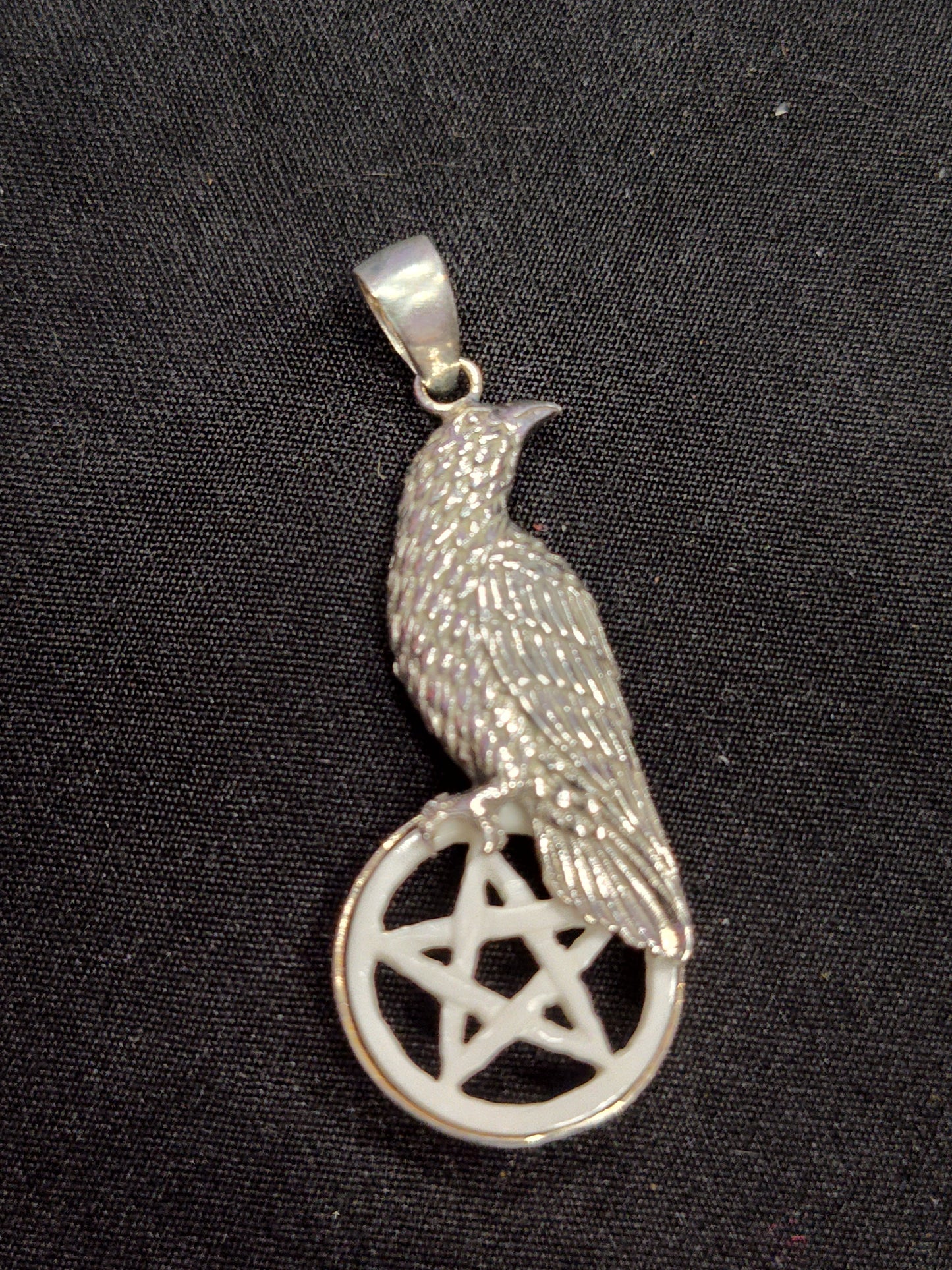 Raven on Pentagram Mother Of Pearl in Sterling Silver