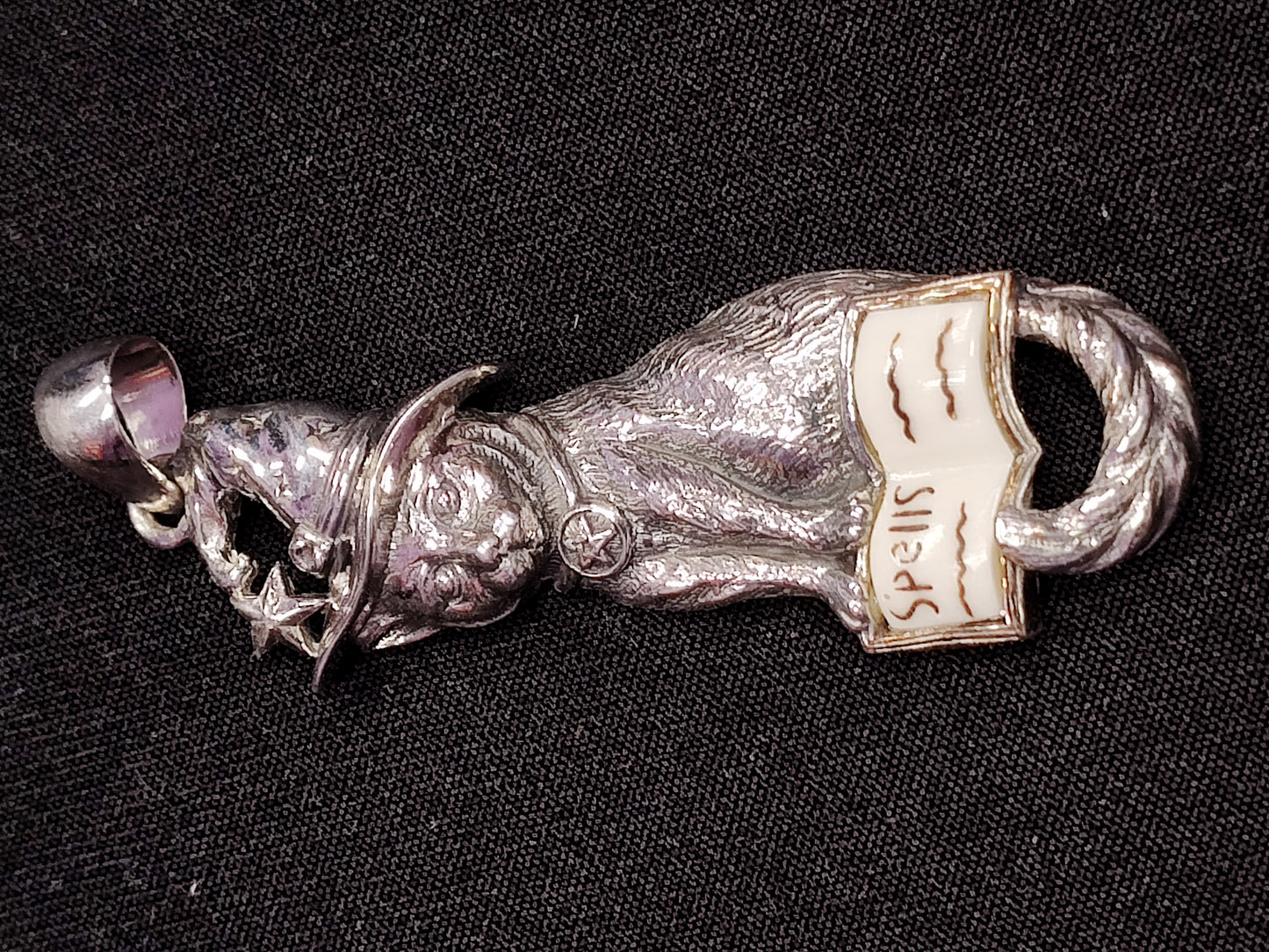 Witch Cat Mother Of Pearl Sterling Silver Pendant