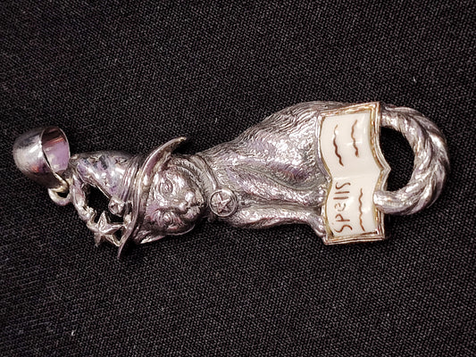Witch Cat Mother Of Pearl Sterling Silver Pendant