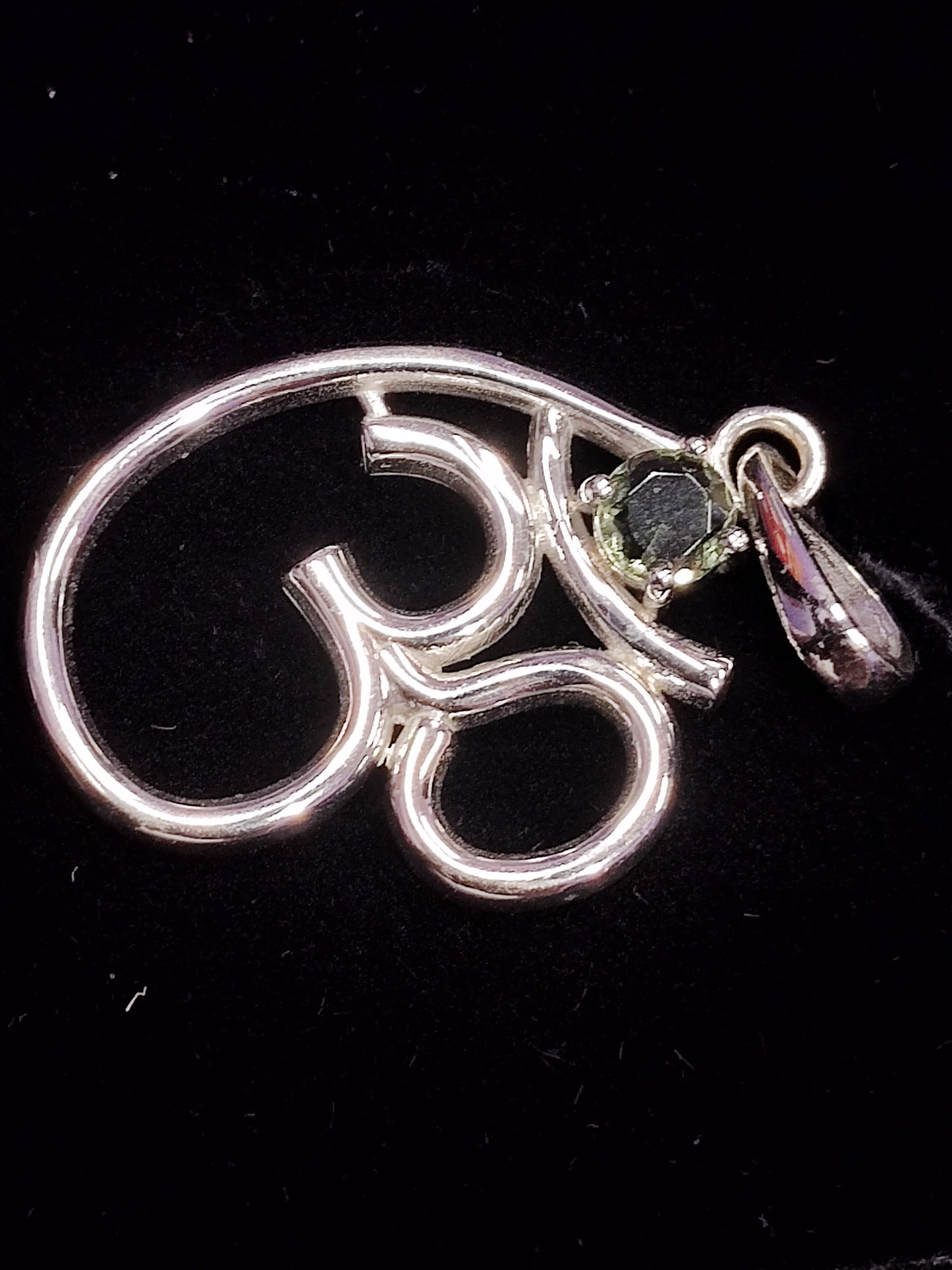 Moldavite in OM Shaped Sterling Silver Charm