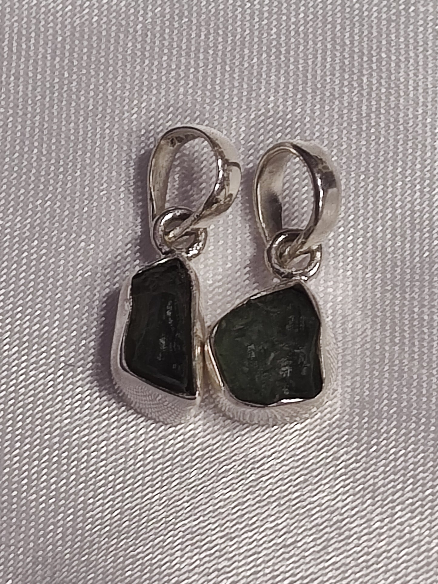 Moldavite Raw Cut in Sterling Silver Necklace Pendant