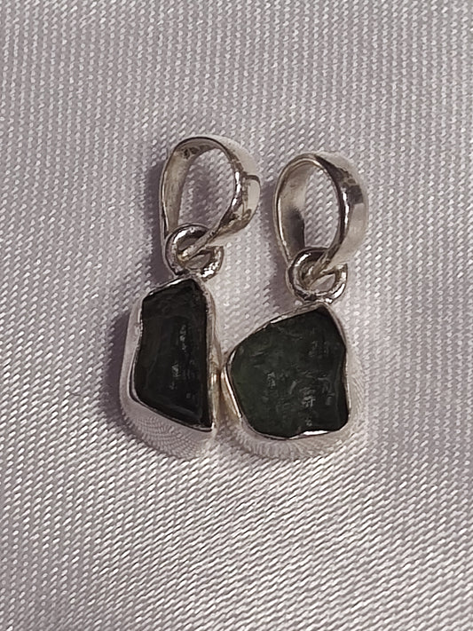 Moldavite Raw Cut in Sterling Silver Necklace Pendant