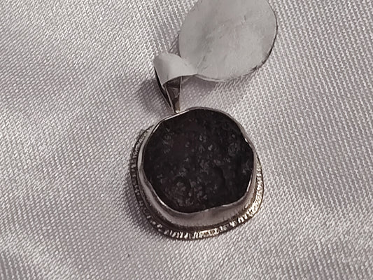 Tektite Raw Circle Cut in Sterling Silver Necklace Pendant